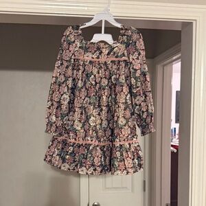 cupcakes & cashmere Floral Kids Dress with Pink faux fur jacket and purse